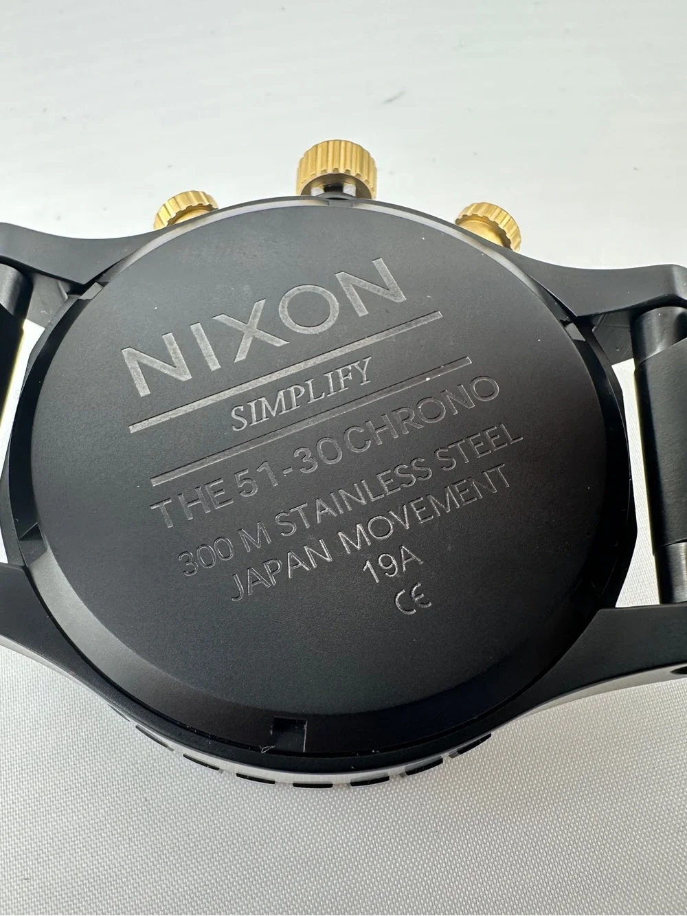 New Nixon Black & Gold Stainless Steel Chronograph Watch